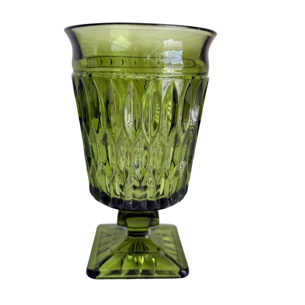 Indiana Glass Whitehall Goblet Olive Green Excellent MCM Retro Glass